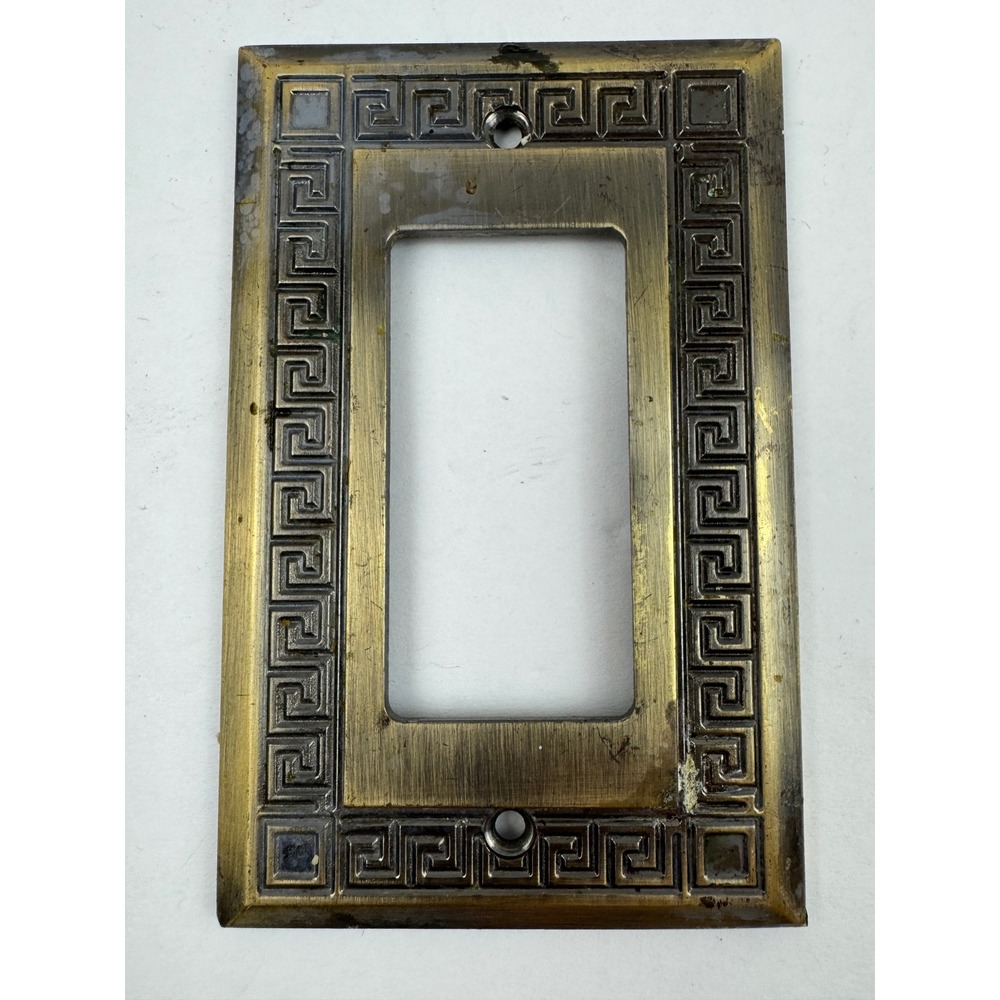 Vintage 2003 LHMC Greek Key Rocker Light Switch Plate Set Antiqued Brass Finish